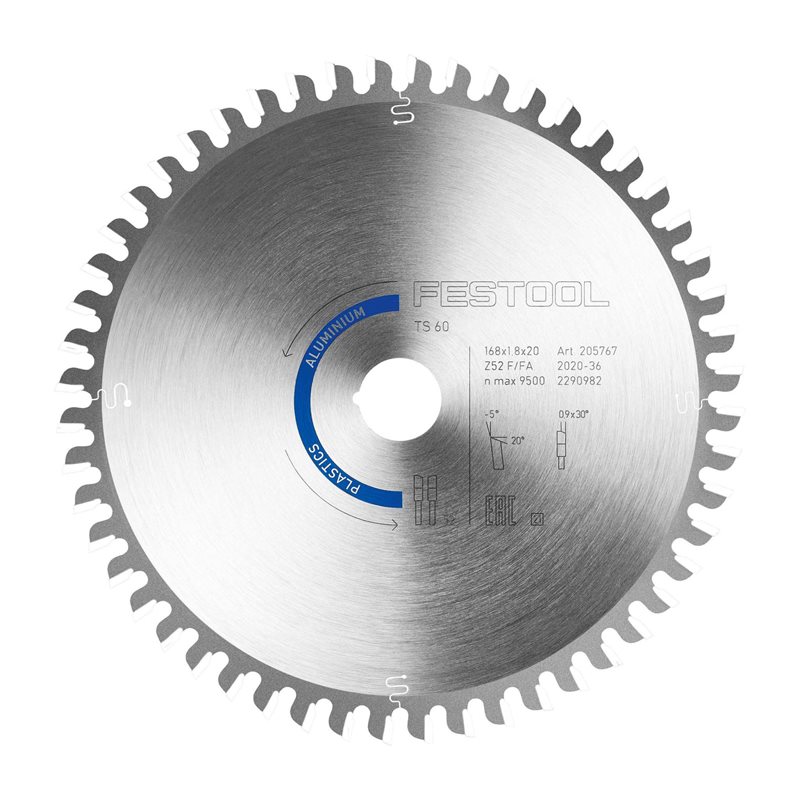 Festool Sågklinga ALUMINIUM/PLASTICS HW 168x1,8x20 F/FA 52